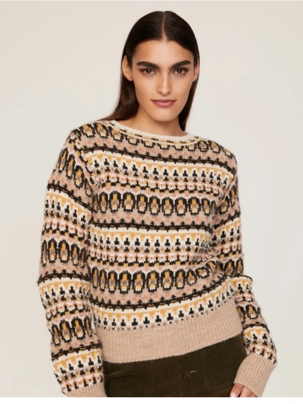 Vanessa Bruno Beige Fair Isle Crewneck Sweater